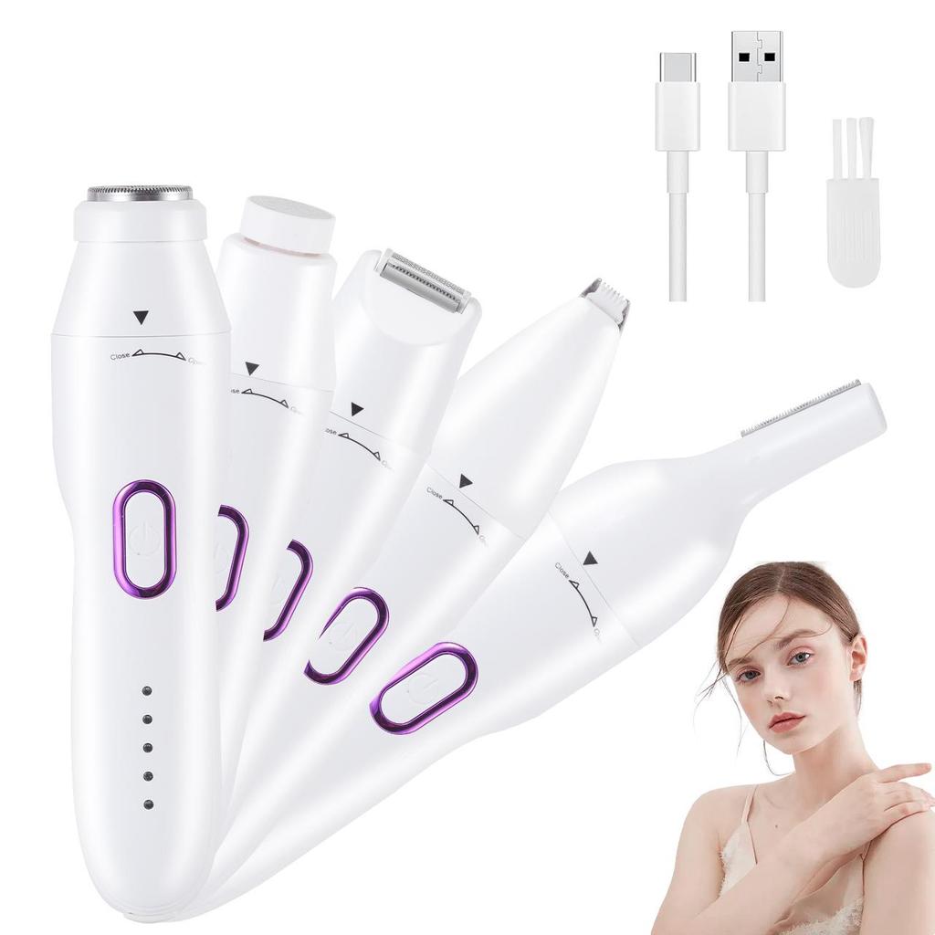 5 In 1 Electric Shaver for Women Female Razor Bikini Trimmer Facial Shavers for Ladies Underarms Legs Portable Painless Epilator