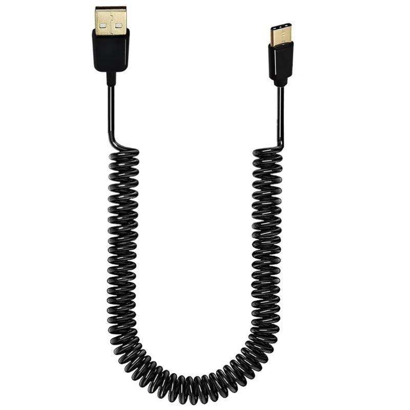 USB Type C Cable Coiled Spring Spirals Type-C Male to USB 2.0 Male Extension Cord Data Sync Charger Cable for Phone