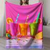 A Vibrant Fruit and Orange Juice Design Flannel Blanket—soft and Warm, Perfect for Home Décor, Bed, Camping, or Travel,