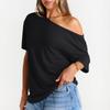 Women's Summer Fashion Strapless T-Shirt Solid Color Short Sleeve Casual Top