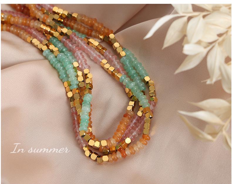Maillard Reaction Vacation Style Amazonite Crystal Beaded Titanium Steel Necklace