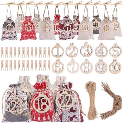 Christmas Advent Calendar Bags 24 Days Countdown Calendar Burlap Bags Drawstring Gift Bags for Adults and Kids DIY Candy Bags for Holiday Decorations