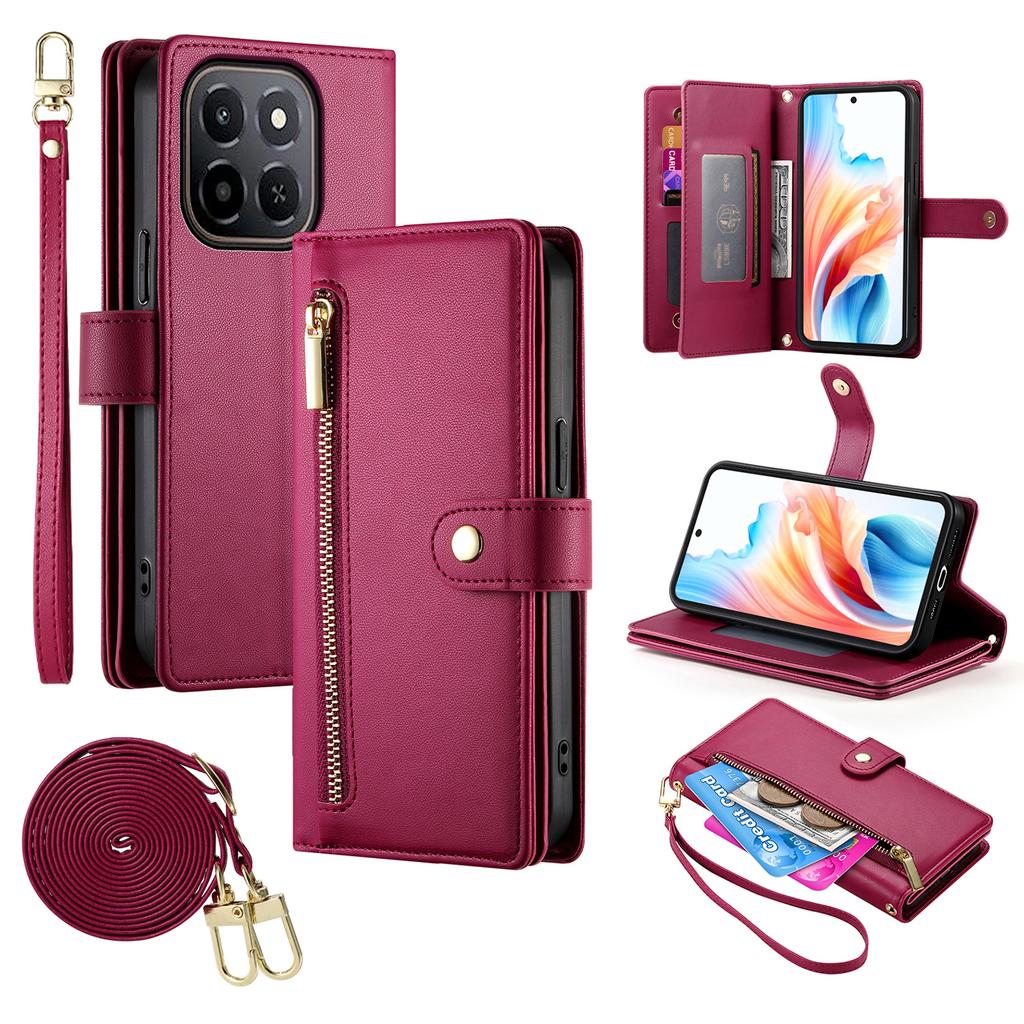 Leather Case For Honor X6c 4G/X5b/X5b Plus Zipper Pocket Wallet Phone Cover with Straps