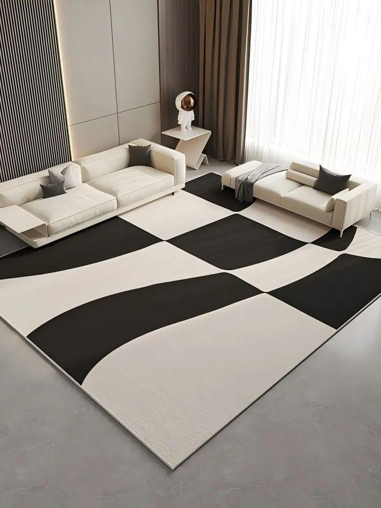 Simple High-grade Black and White Super Fine Yarn Carpet Living Room Non-slip Absorbent Floor Mat Indoor Decoration