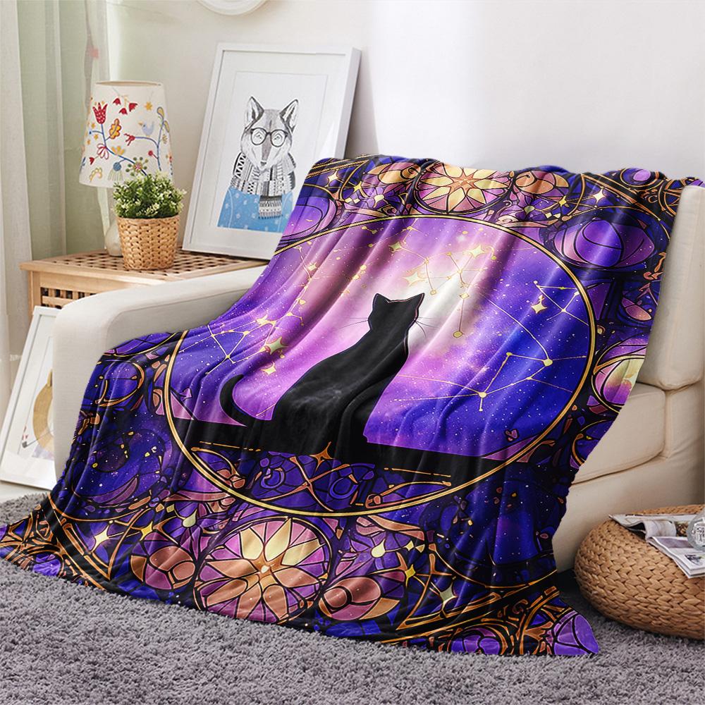 Black Cat Print Flannel Blanket, High Quality Comfortable for All Seasons, Home Decor, Warmth and Comfort, Perfect for Christmas Gifts