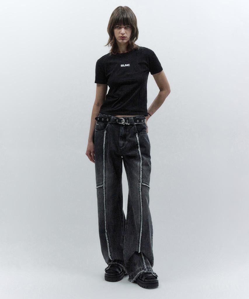 INSILENCE WOMEN Tassel Divide Denim Black