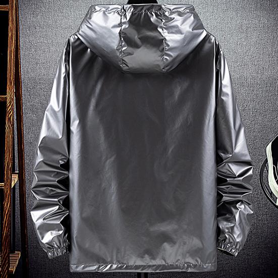 Herren Kapuzenjacke Glänzende Oberfläche Reißverschluss Einfarbig Slim Fit Wasserdicht Frühling Herbst Elastische Bündchen Mantel Streetwear