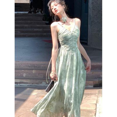 Chinese Style Sling Dress Women Summer Detachable Flower Backless Long Strap Dress Vestidos Vintage Adolescentes Party