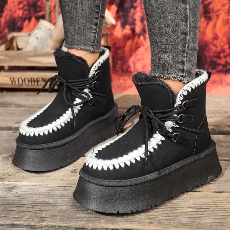 Fashion New 2025 Snow Boots Women's Short Cylinder Warm, Thickened and Fleece Winter Northeast Handmade Platform Cotton Shoes