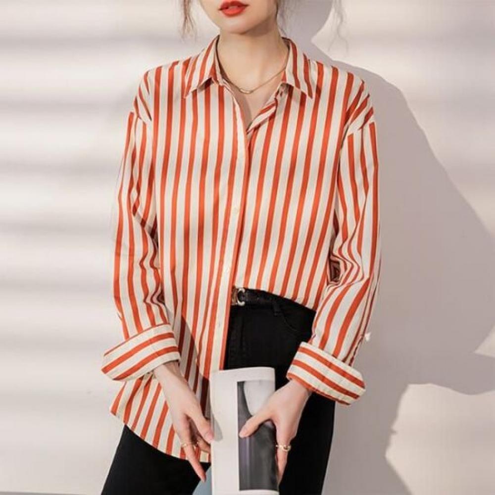 Navava Women Casual Stripe Long Sleeve Shirt Nb2508