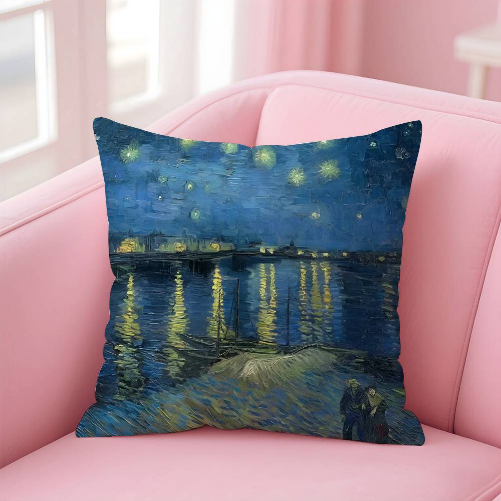 V-Ван Гог Масляная живопись Принт Аниме Абстрактная Наволочка Комфорт Диван-кровать Шелковистая Элегантная Невидимая молния Пользовательская Декоративная Подушка 16x16Inch