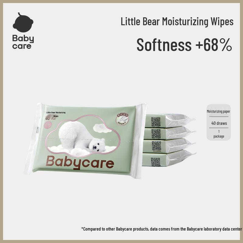 BabyCare Little Bear Cloud Soft Wipes - 40 Sheets: Gentle for Newborns & Kids, Portable Pack 190mm x 137mm