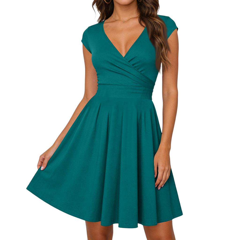 Women's Dress Casual Flowy Dresses V-neck Vocation Boho Beach Sundress