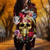 New In Autumn Skull Flower Cluster Print Plus Size Dress Women O'neck Long Sleeves Casual Pocket Dresses