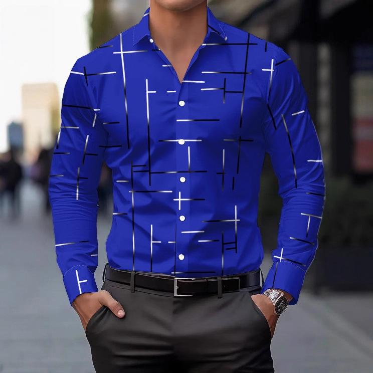 European and American Men's Clothing Casual Personality Trendy Men's Long-sleeved 1D Digital Printing Shirt Large Size Shirt Casual Versatile