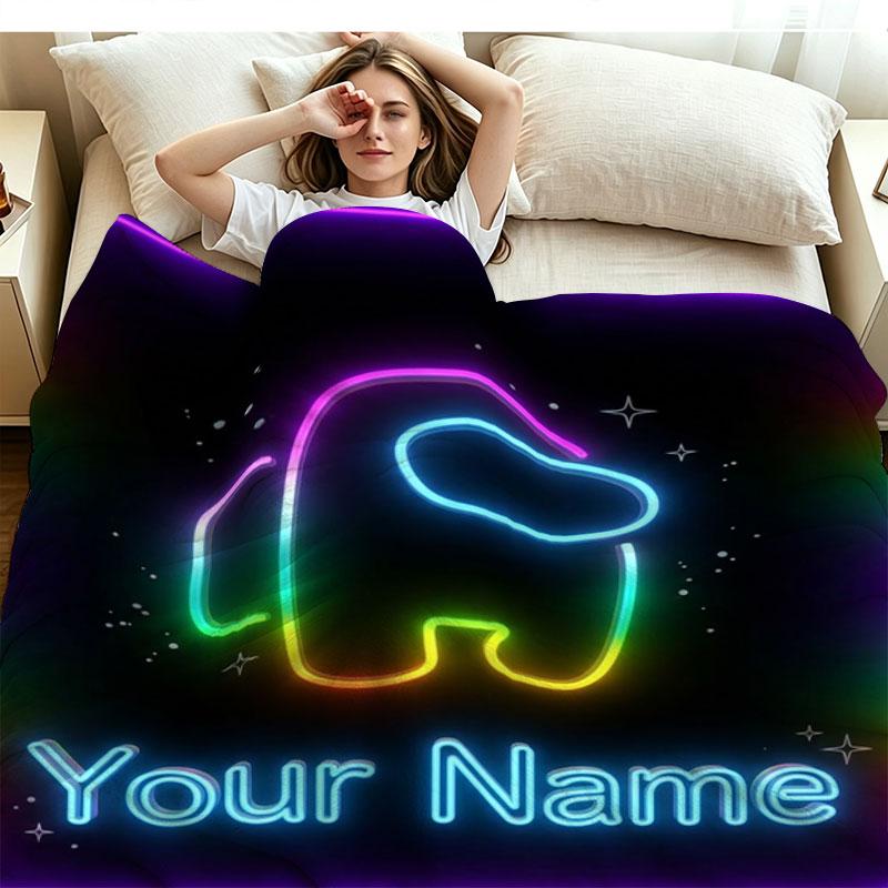1PC Among Us Custom Name Patterned Flannel Blanket Suitable For All Seasons for Home Decor Warmth and Comfort Gifts Holiday Present
