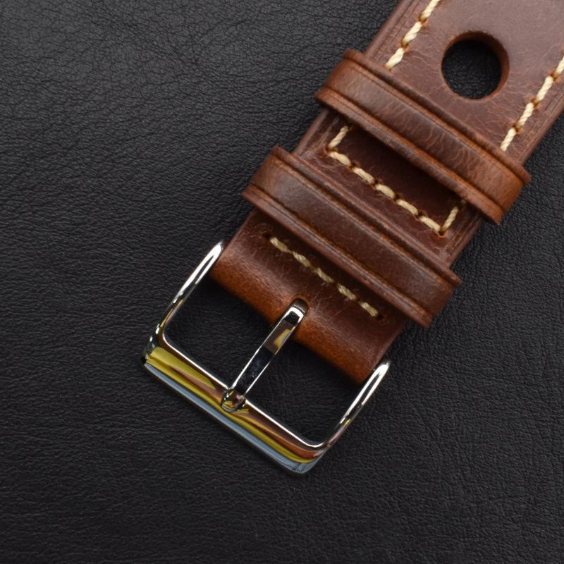 High Quality Oil Wax Cowhide Watchbands 22mm 24mm Genuine Leather Watch Band Strap Belt Ventilated Design Men's Ultra-Thin Brace