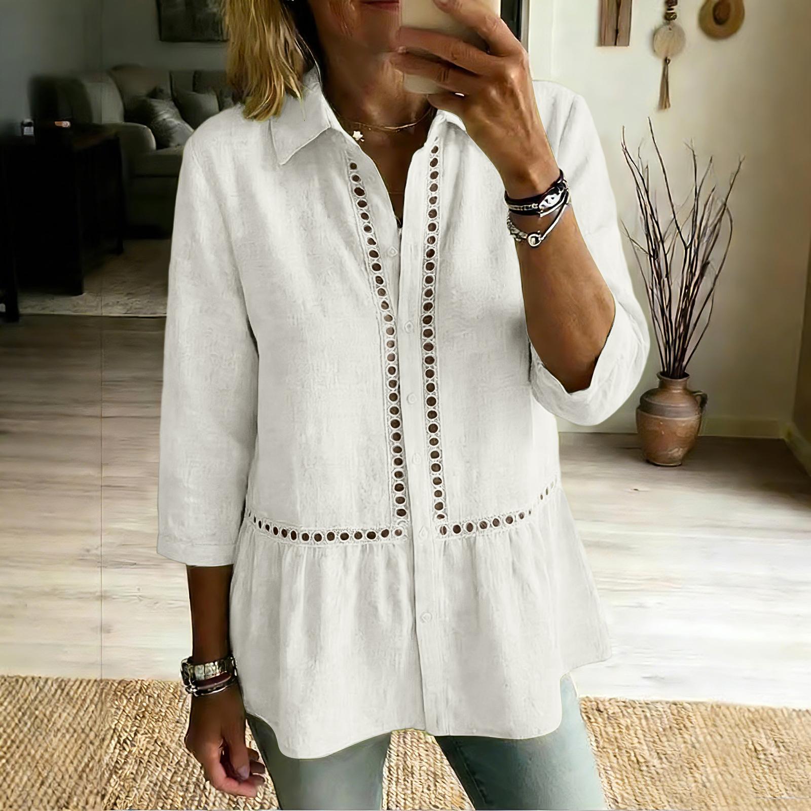 Women s Color Button Casual Fashion Cotton And Linen Shirt Top XXL