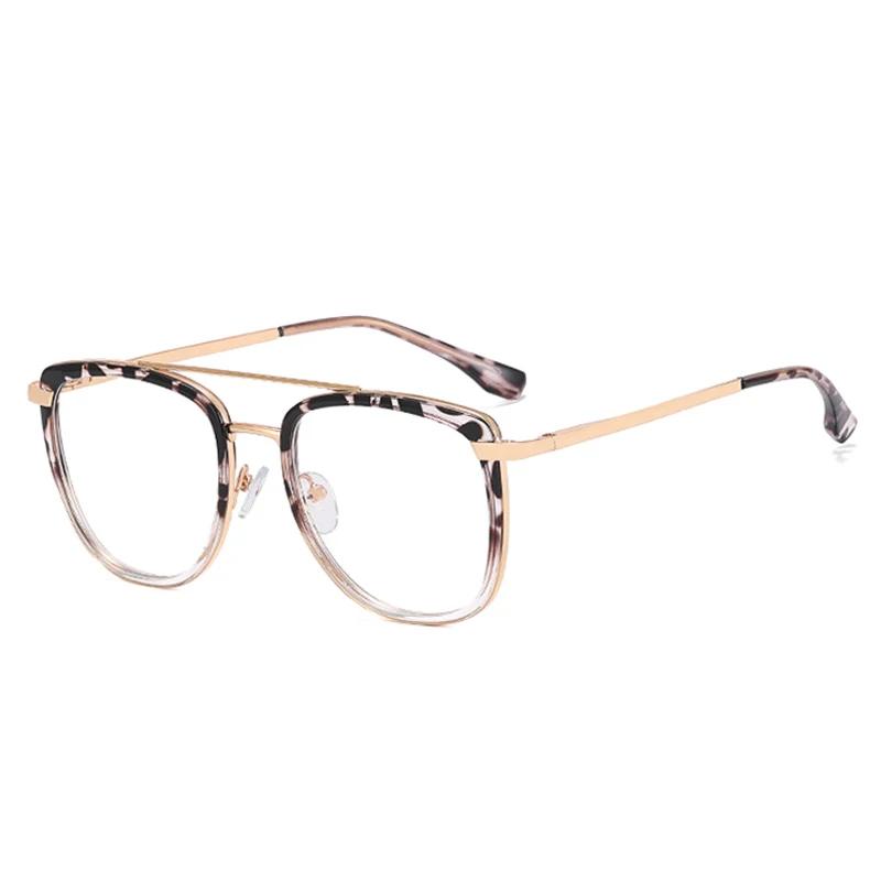 SHAUNA Retro Metal Double Bridges Women Glasses Frames Fashion Clear Anti-Blue Light Eyewear Men Optical Double Color Frame