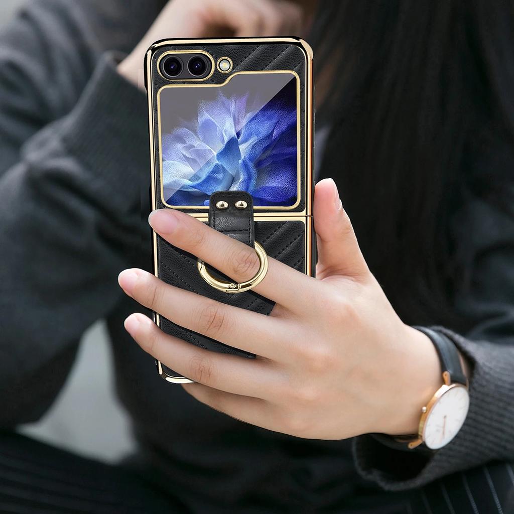 Luxuriöse galvanisierte Handyhülle für Frauen und Mädchen mit Displayschutzfolie und Ring für Samsung Galaxy Z Flip 6 5 4 3 Hülle