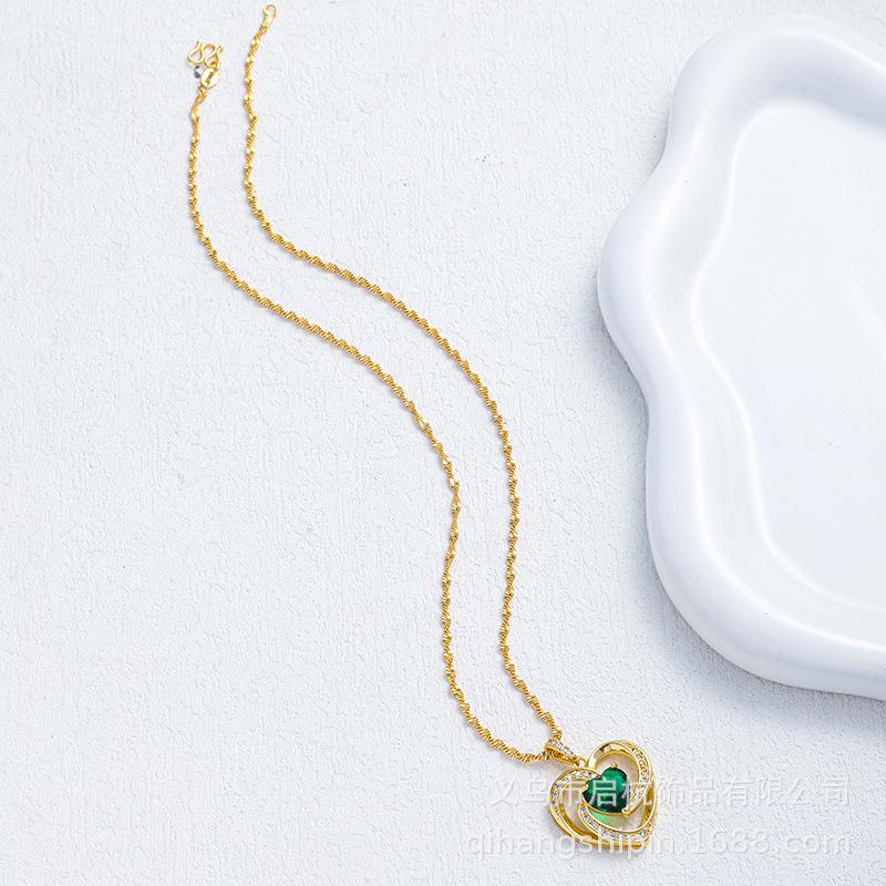 Emerald Love Necklace Women'S Retro Trend Temperament Zircon Pendant Collarbone Chain Jewelry