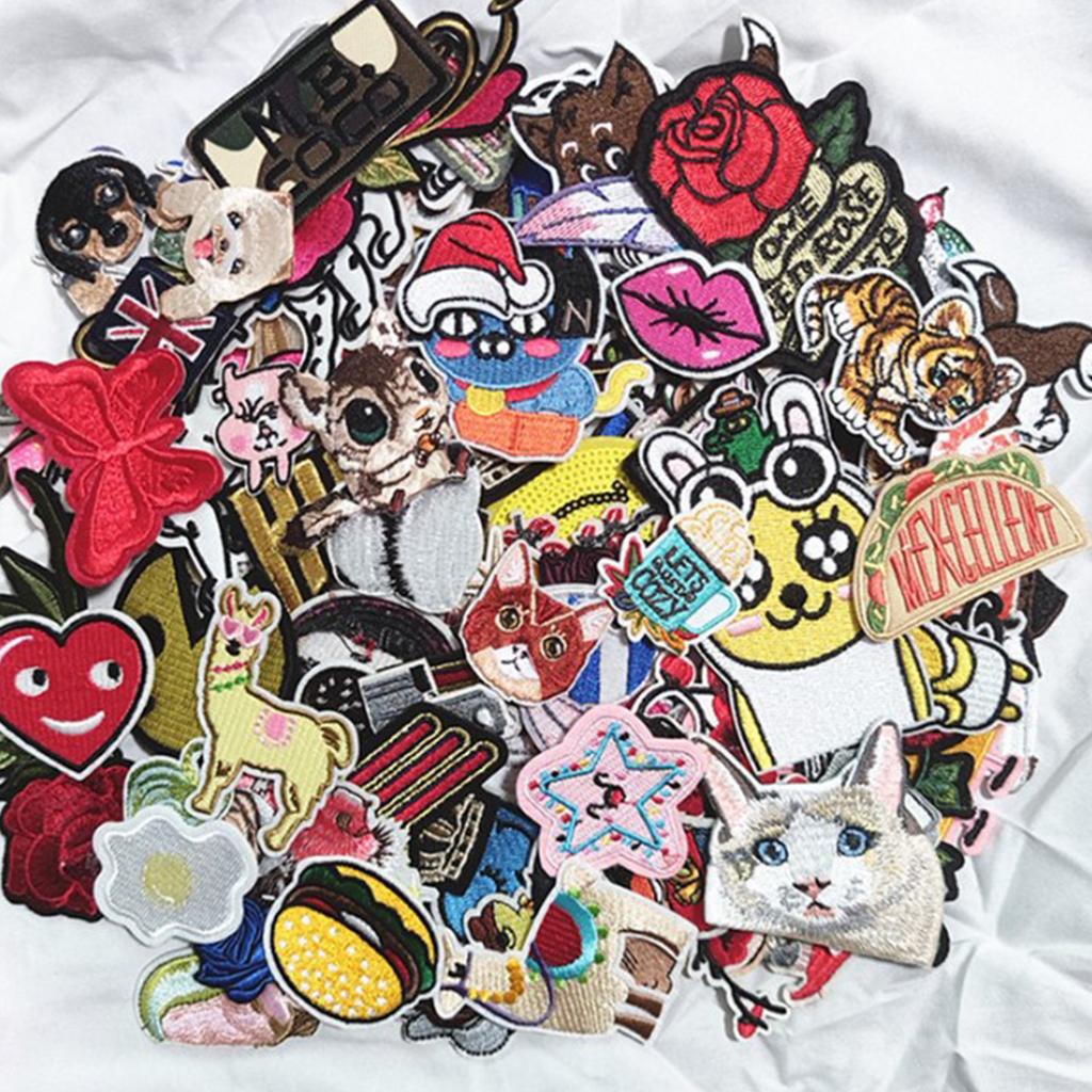 50pcs Embroidered Patch Cute Cartoon Safe Eco Friendly Sewing Patches Flower Patches for Skirts