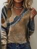 Women's Elegant V-neck Marble Print Long Sleeve T-shirt Soft Polyester Perfect for Autumn and Winter Casual Wear Tops