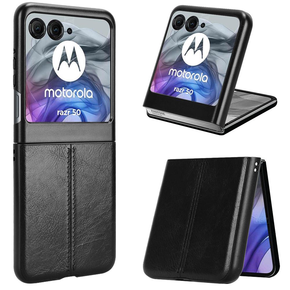 

For Motorola Razr 60 Case Stitching Line PU Leather Coated PC Phone Cover Black