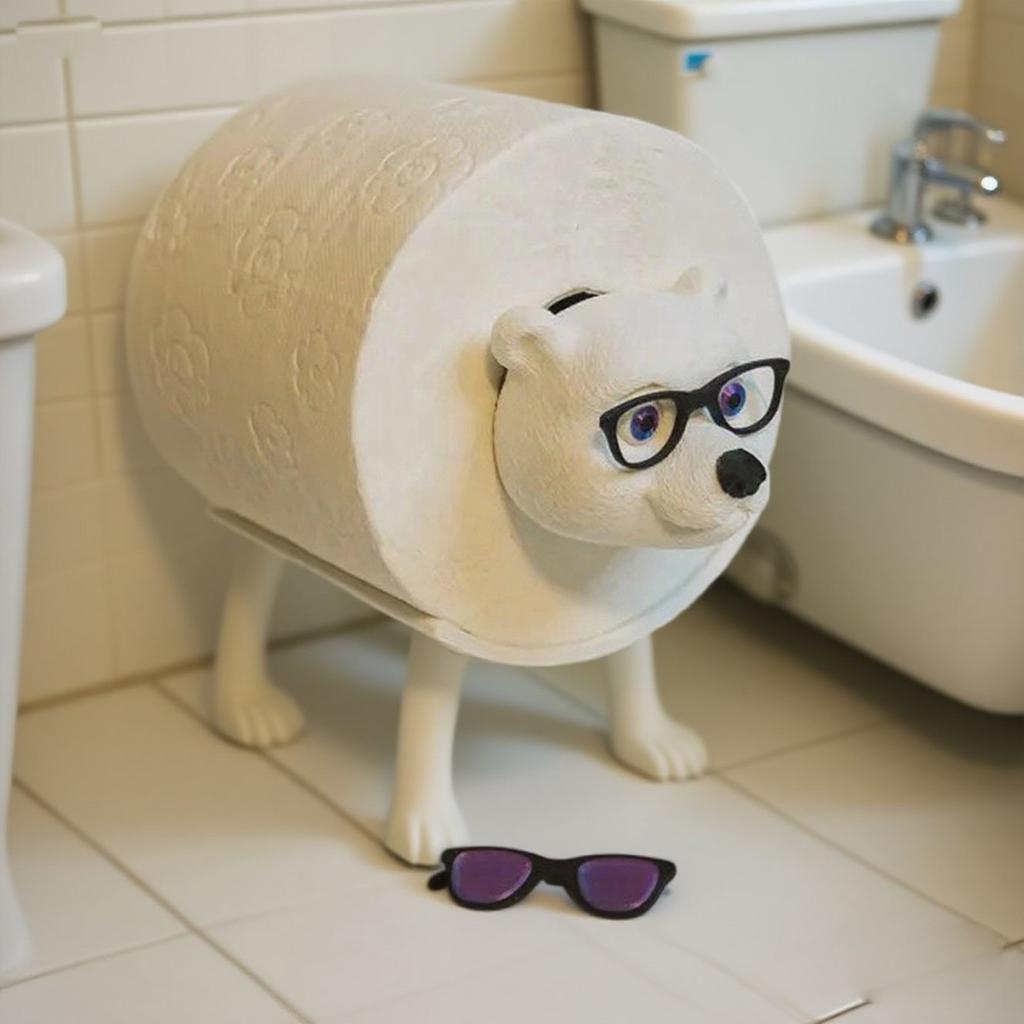 Cute Bear Toilet Paper Holder With Glasses - Sturdy Bathroom Tissue Holder