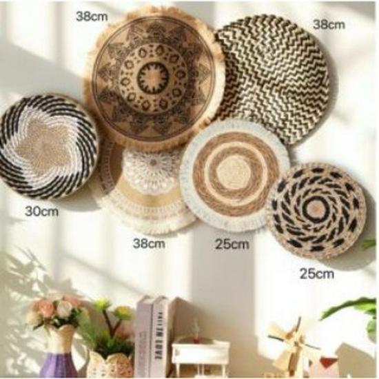 Set de Cestas de Pared Tejidas Bohemianas - Decoración Colgante Tejida a Mano para Sala de Estar o Entrada