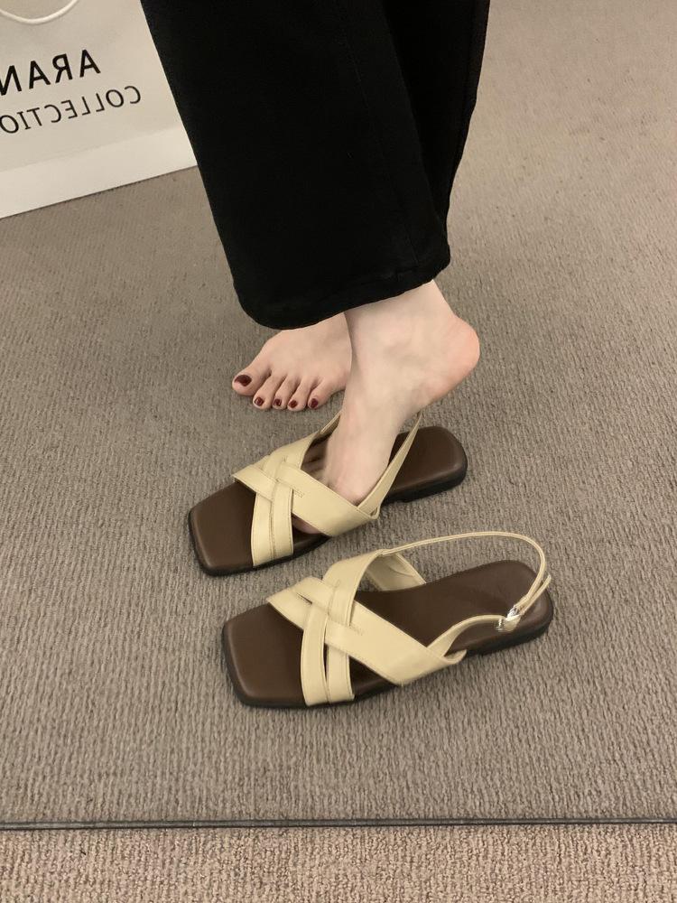 

Vintage Versatile Cross with Open-toed Flat Sandals Women s Summer 2025 New Seaside Beach Shoes 40 хаки