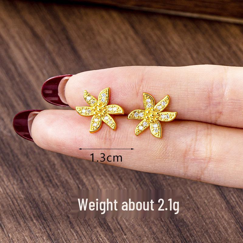 Vietnamese Zircon Star Flower Stud Earrings - Light Luxury Style with Long-lasting Color Retention