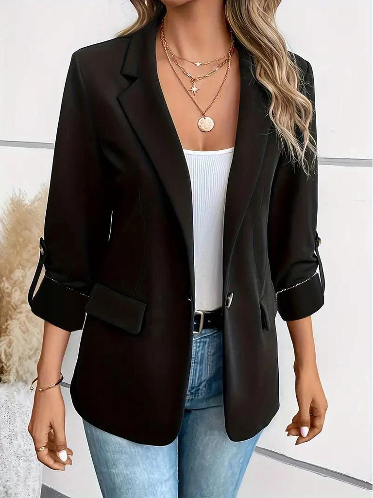 Women's Solid Color Long-Sleeve Suit Jacket - Autumn & Winter Fashion