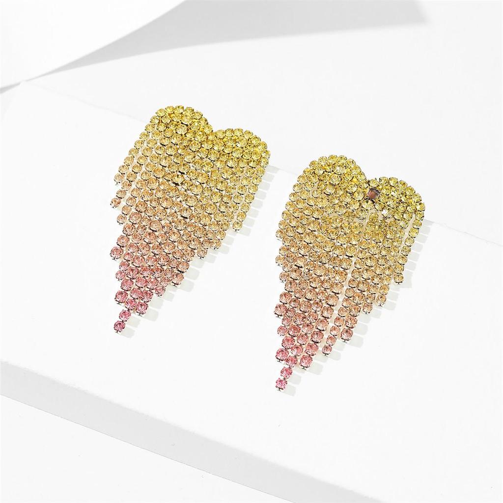 Valentine's Day Gradient Heart Rhinestone Tassel Earrings – Elegant Women's Stud Earrings