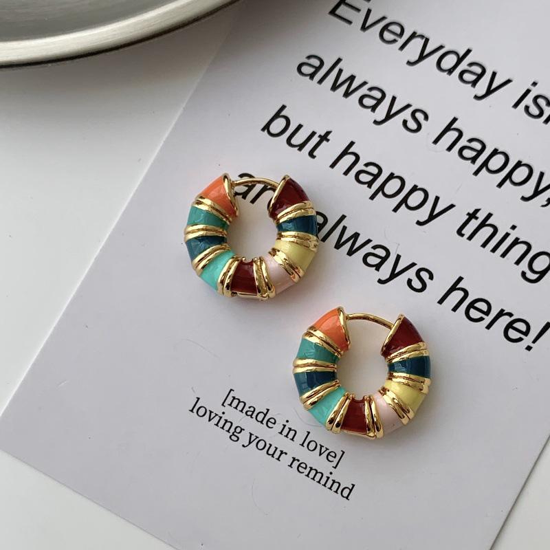 Rainbow Macaron Hoop Earrings: Stylish Ear Clips for Everyday Wear
