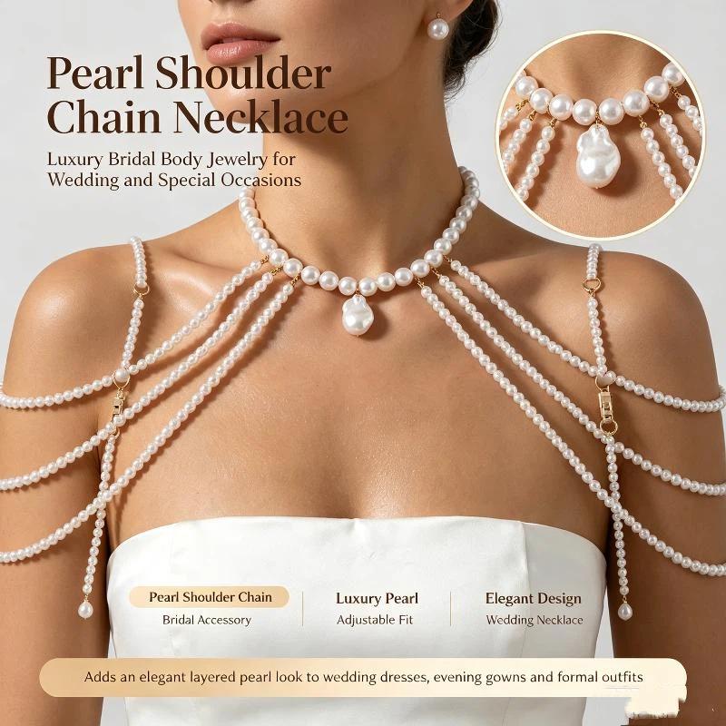 Boho Imitation Pearl Multi Layer Body Chain Beaded Shoulder Chain for Women Beach Vacation Daily Wear Jewelry