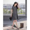 Demana Casual Style Women's Round Neck Pleated A-Line Midi Dress with Pockets
