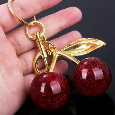 Fashion Red Cherry Keychain Fruits Cherries Pendant Keyring for Women Men Jewelry Bag Key Accessories Gift