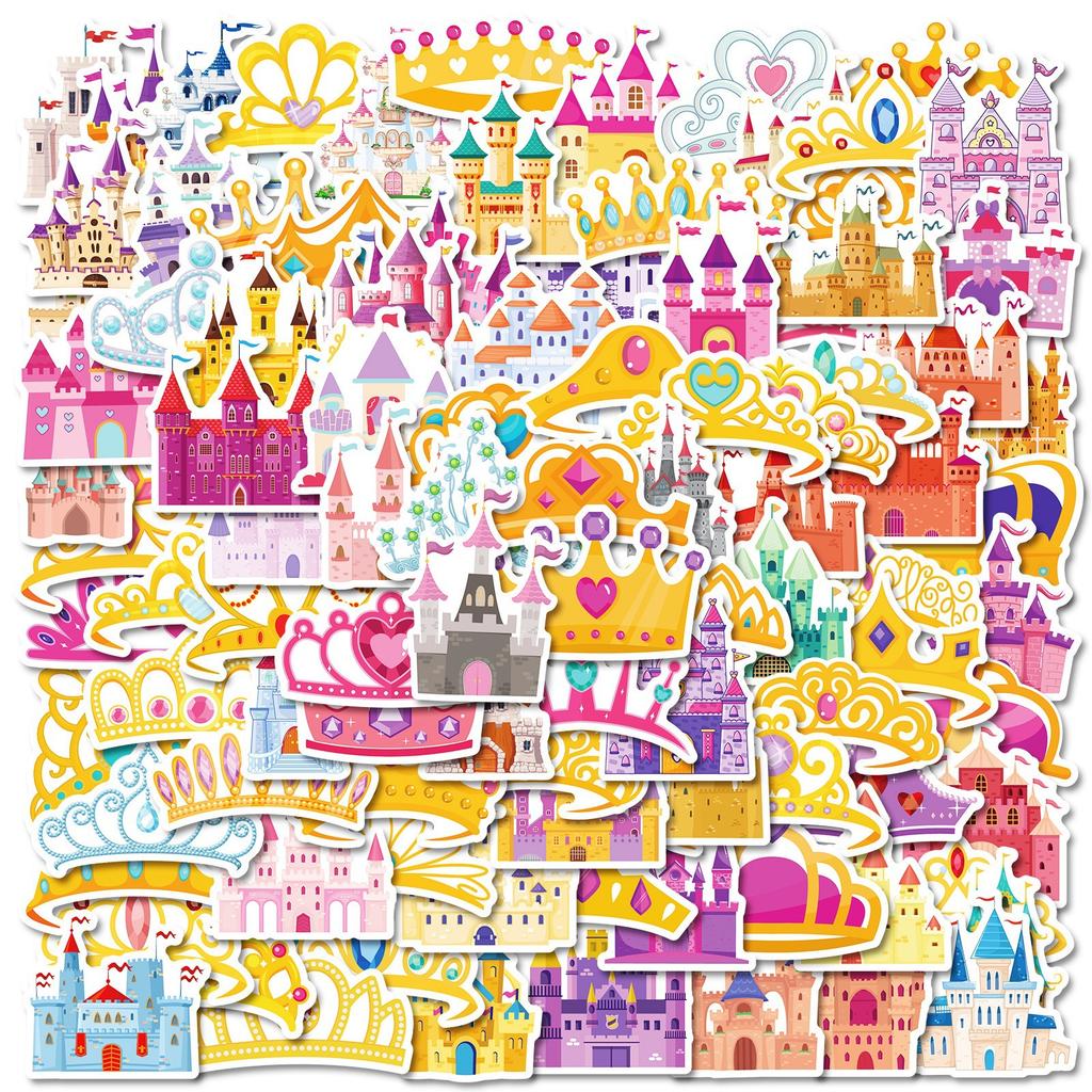 100 Fairy Tale Crown Castle Series Waterproof Stickers Children's Reward Stickers Mobile Phone Case Children's Toy Decoration