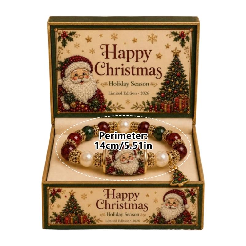 Festive Stretch Bead Bracelet for Christmas Outfits, Holiday Charm Bangle with Tree Detail and Easy Slip-On Wear