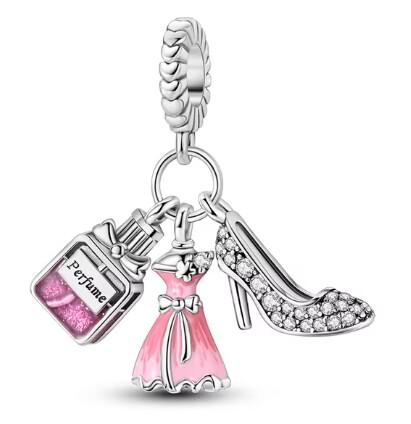 Nowy Srebrny Charms 925 Pasujący do Oryginalnej Bransoletki Akcesoria Biżuteria Damska Perfumy Szminka Bikini Okulary Przeciwsłoneczne