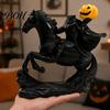 Decorative Resin Horseman Headless Statue with Pumpkin, Horror Knight Holding Pumpkin Unique Holiday Gift Ornament, Halloween Horse Sculpture