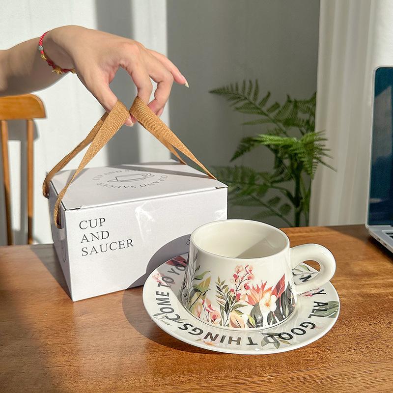 Office Ceramic Coffee Cup and Saucer Set Premium Sense Souvenir Afternoon Tea Household Water Cup Mug