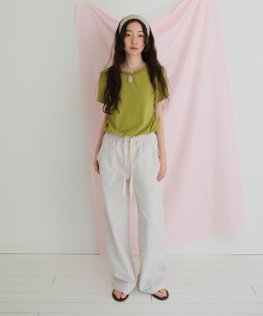 Moui Cozy Stripe Banding Pants (Cream)