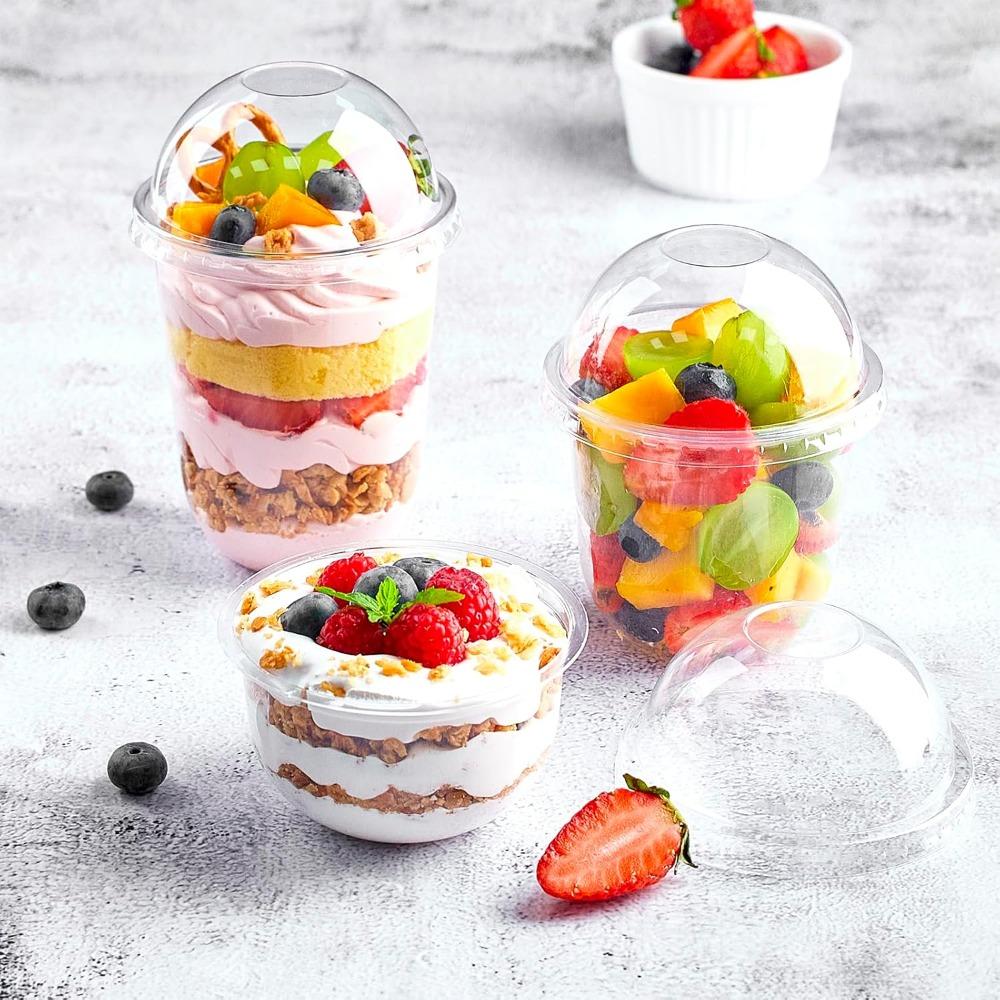 Clear Plastic Dessert Cups with Lids Sporks Ideal for Ice Cream Mousse Fruit Salad Picnics Parties and Cake Decorating Tools