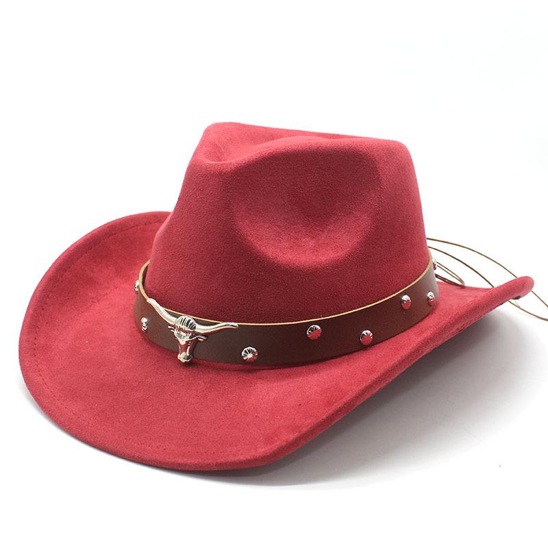 Western Cowboy Turned Edge Cowboy Hat Bull Head Accessories Suede Jazz Hat Riding Hat