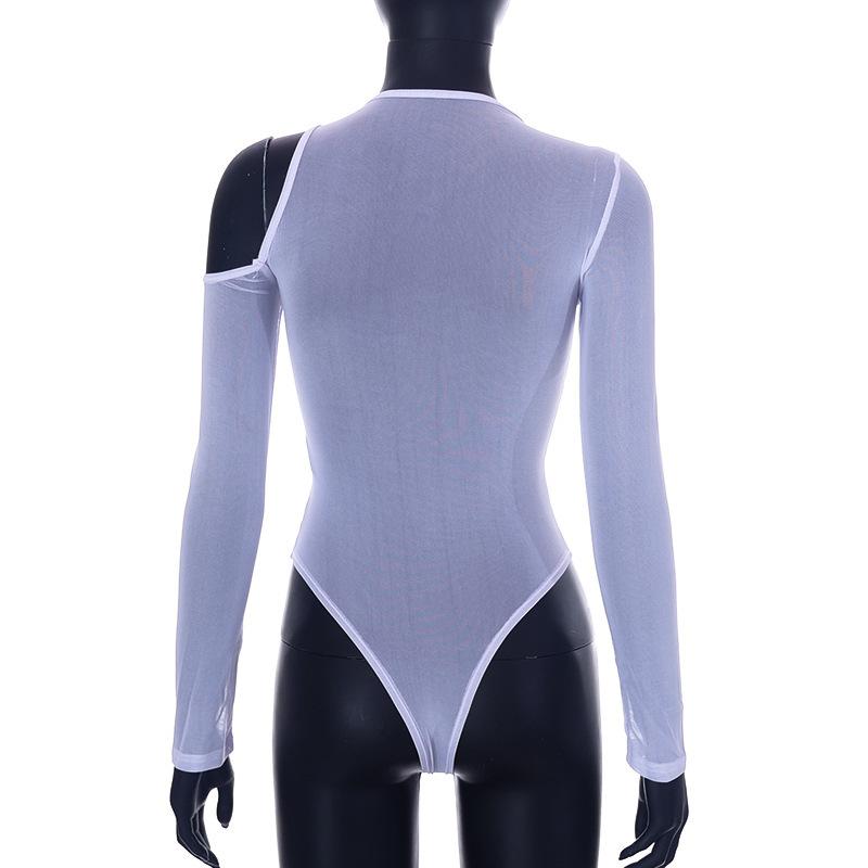 High Street Sexy Transparent Slim Bodysuits Women Skinny Fashion Patchwork Basic One Piece Elegant Bodysuits Solid Party Clothes