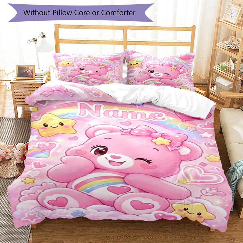 3Pcs Custom Name Bear Bedding Set Duvet Cover Closure Includes 1Duvet Cover 2Pillowcases Soft And Comfortable For All Seasons