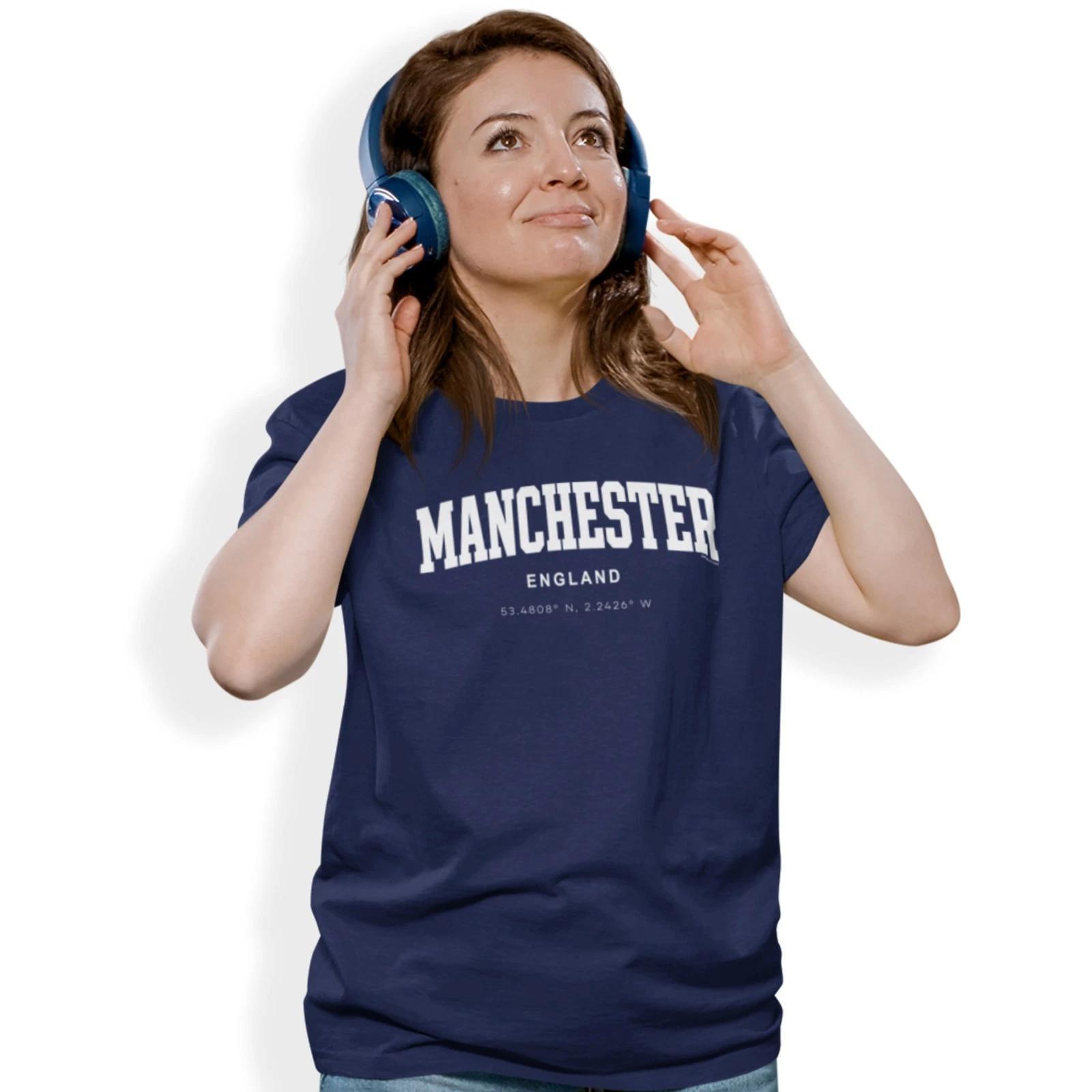 Manchester Varsity Style Print With Coordinates Hand Printed T-Shirt M