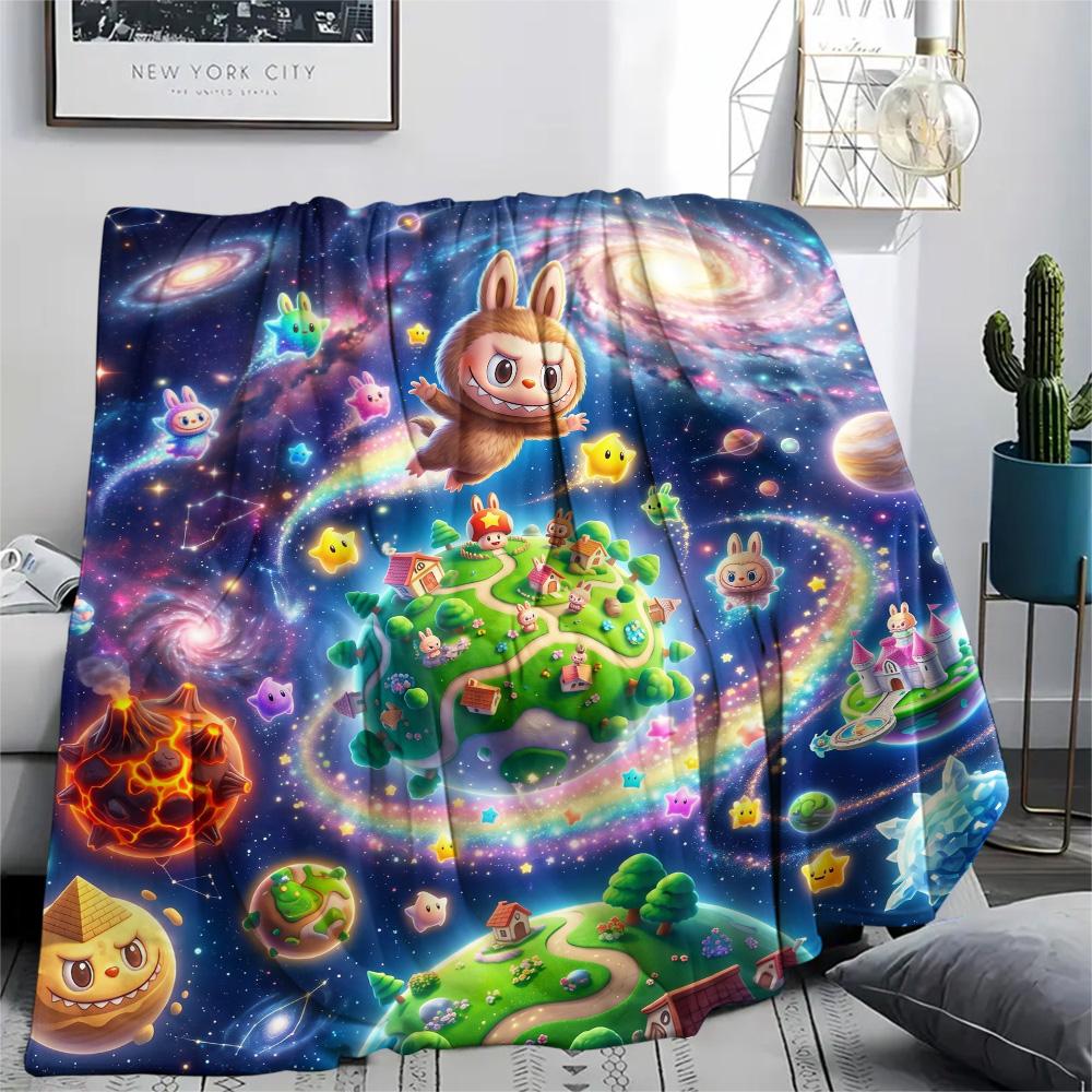 Labubu Print Flannel Blanket, Ultra Soft High Quality All Seasons Warm Throw, Home Decor Cozy Blanket, Perfect Christmas Gift